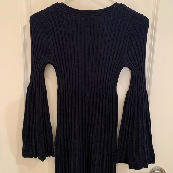 Max Studio Blue Ribbed Long Sleeve Sweater Dress Bell Sleeves Size XS - Picture 9 of 11